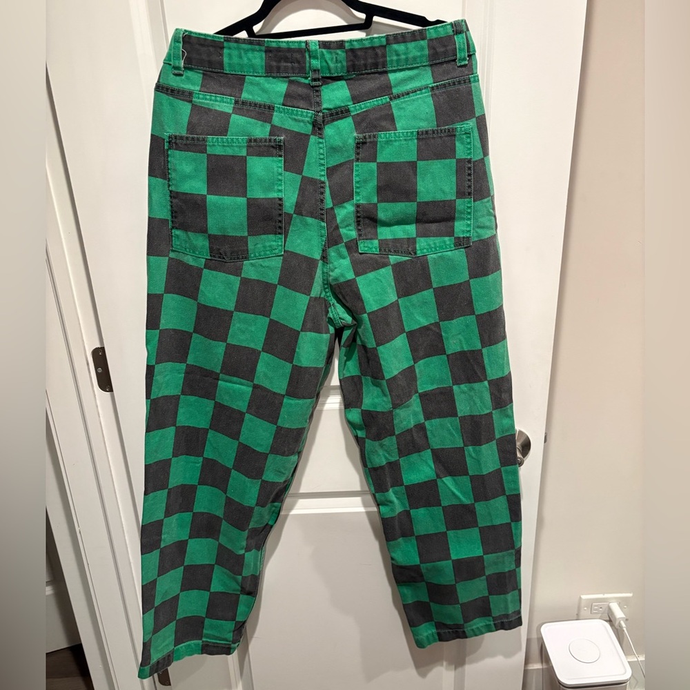 Bershka Green and Black Checker Jeans - Picture 3 of 10